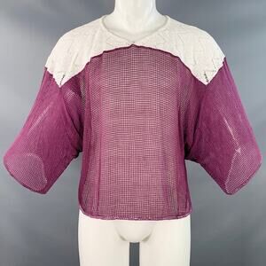 EARTHLING VIP Size M Purple White Mesh Lace Cropped T-shirt
